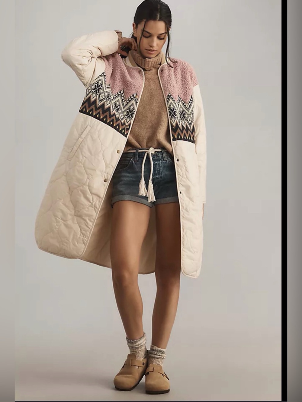 Anthropologie Tierney Fairisle Coat in Off White size Small
